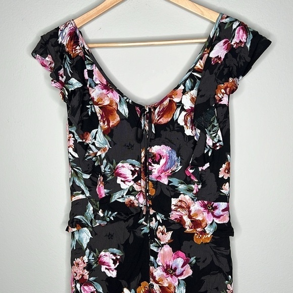 Band of Gypsies (B.O.G.) Dark Multicolored V-Neck Floral Midi Dress Size Medium - Picture 5 of 11